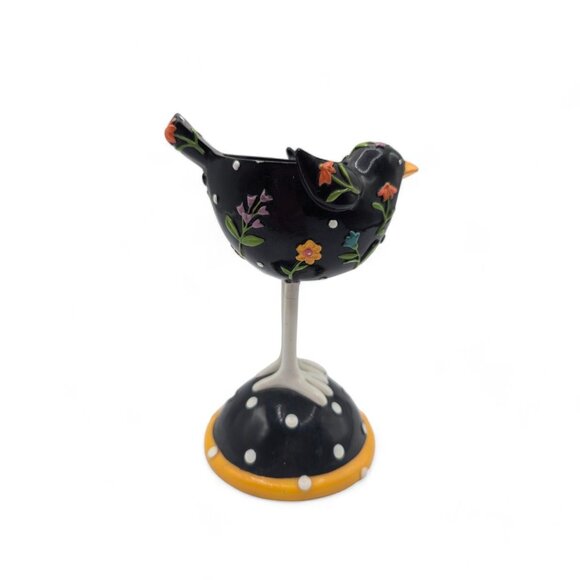 Yankee Candle Black Bird Long Legs Votive Candle Holder With Folk Art Floral Des - Picture 3 of 10